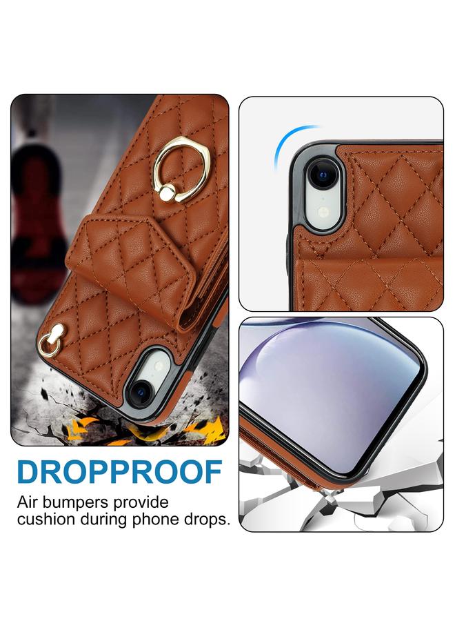 S-TOP Case For iPhone XR Rhombic Texture Card Bag Phone Case with Long Lanyard - Image 3