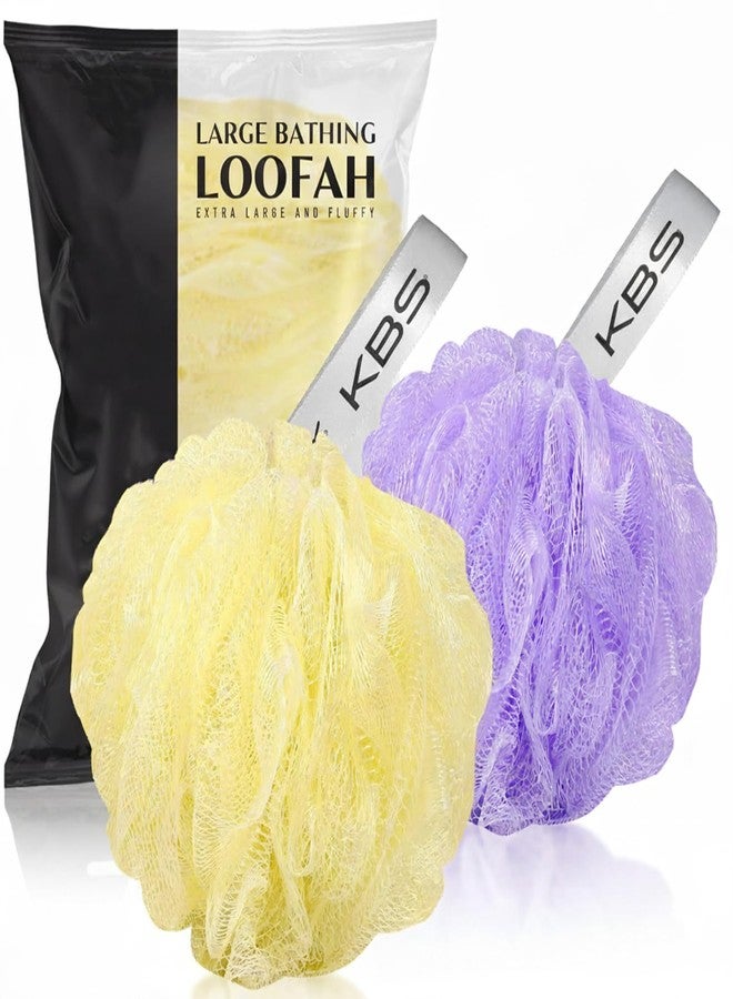 KBS Bath Sponge Round Loofah, Extra Large and Fluffy Mesh, 4.5 Inch, Yellow and Purple, 2 Pack with Large Bathing Loofah (MULTI-REGULAR, PACK OF 2) - Image 1