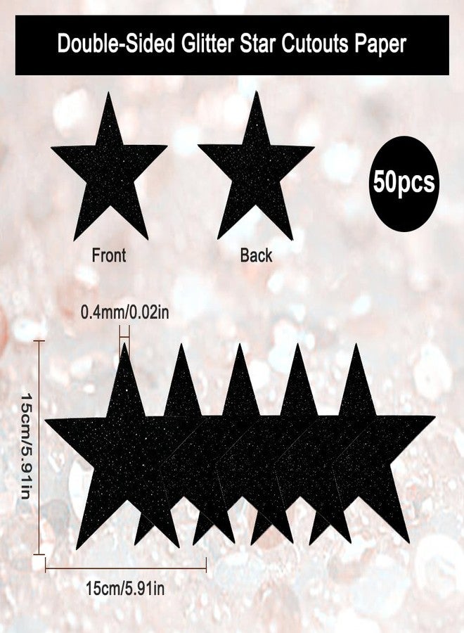 SOFPLATE 50Pcs 6 Inch Black Glitter Stars Cardboard Stars Cutouts Double Printed Five Star Paper Cutouts Large Glitter Stars Decoration for Bulletin Board Birthday Wall Party Home Decor Supplies - Image 2