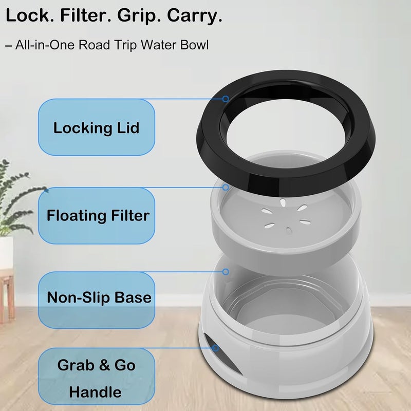 KASTWAVE KSA market compliant quality 25oz Slow Drink Dog Water Bowl,Spill-Proof Portable Pet Bowl, Non-Splash No Mess Puppy Kitten Water Feeder, Carried Portable Base for Vehicle Car,Travel,Home (Small/Medium Pets) - Grey Temp fluctuation resistant crafted quality - Image 4