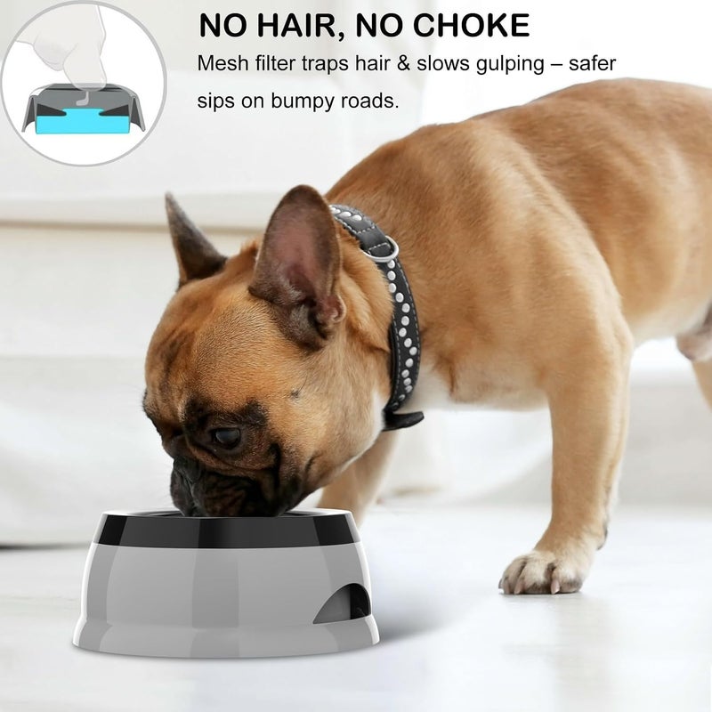 KASTWAVE KSA market compliant quality 25oz Slow Drink Dog Water Bowl,Spill-Proof Portable Pet Bowl, Non-Splash No Mess Puppy Kitten Water Feeder, Carried Portable Base for Vehicle Car,Travel,Home (Small/Medium Pets) - Grey Temp fluctuation resistant crafted quality - Image 1