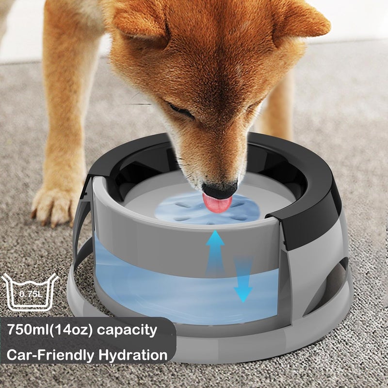 KASTWAVE KSA market compliant quality 25oz Slow Drink Dog Water Bowl,Spill-Proof Portable Pet Bowl, Non-Splash No Mess Puppy Kitten Water Feeder, Carried Portable Base for Vehicle Car,Travel,Home (Small/Medium Pets) - Grey Temp fluctuation resistant crafted quality - Image 2