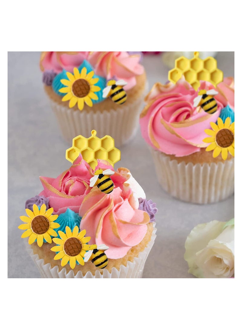 SYOSI 4 Pieces Silicone Mold Bumble Bee Chocolate Sugarcraft Baking Tool DIY Cake Silicone Mold Honeycomb Sunflower and Bee Fondant Molds for Cupcake Cake Decorating Sugar - Image 3