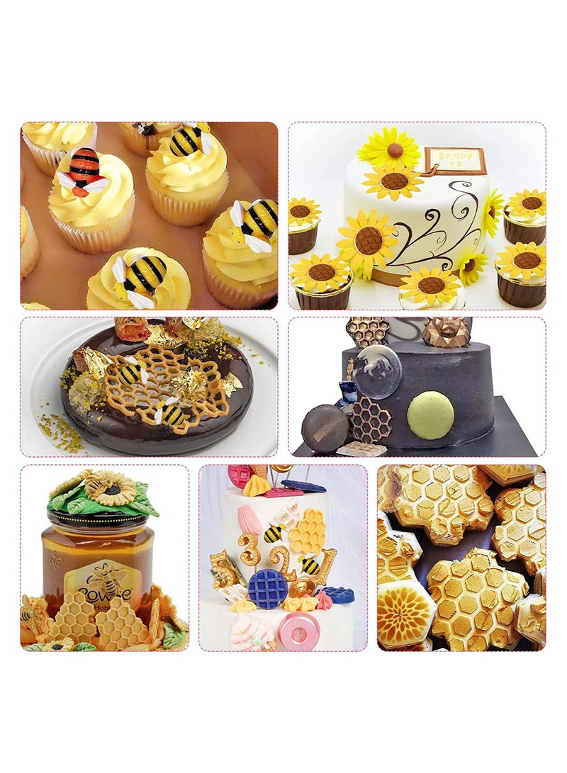 SYOSI 4 Pieces Silicone Mold Bumble Bee Chocolate Sugarcraft Baking Tool DIY Cake Silicone Mold Honeycomb Sunflower and Bee Fondant Molds for Cupcake Cake Decorating Sugar - Image 4