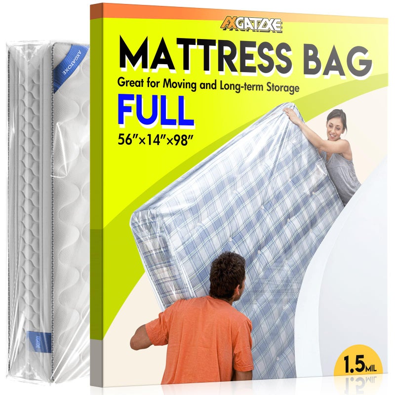 Axgatoxe Plastic Mattress Bag for Moving Storage, Waterproof Mattress Cover, Mattress Protector for Moving Supplies - Full Size (1.5MIL) - Image 1