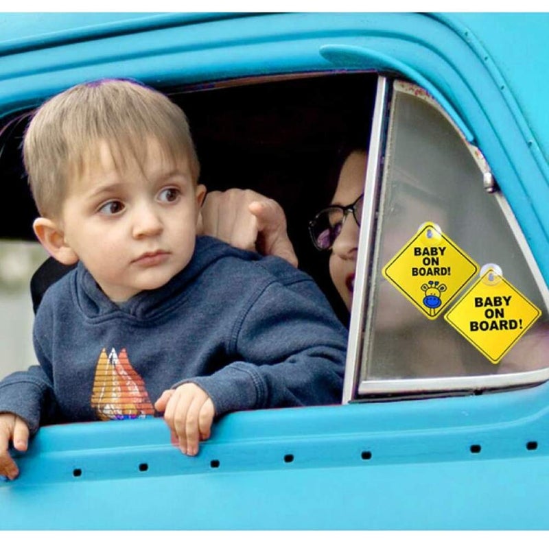 FINENIC Baby on board sticker for cars, Signs for car, 5" by 5" Warning Sticker Notice Board with Suction Cups and Nano Stick (2 PACK) - Image 4