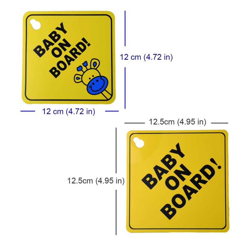 FINENIC Baby on board sticker for cars, Signs for car, 5" by 5" Warning Sticker Notice Board with Suction Cups and Nano Stick (2 PACK) - Image 2