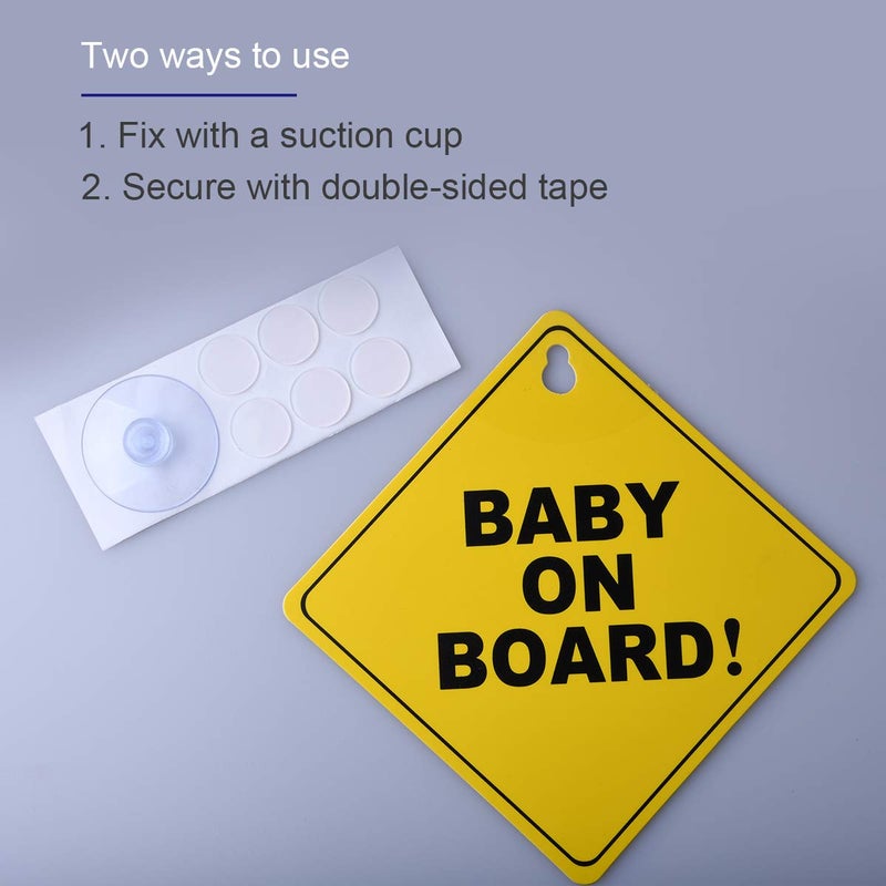 FINENIC Baby on board sticker for cars, Signs for car, 5" by 5" Warning Sticker Notice Board with Suction Cups and Nano Stick (2 PACK) - Image 3