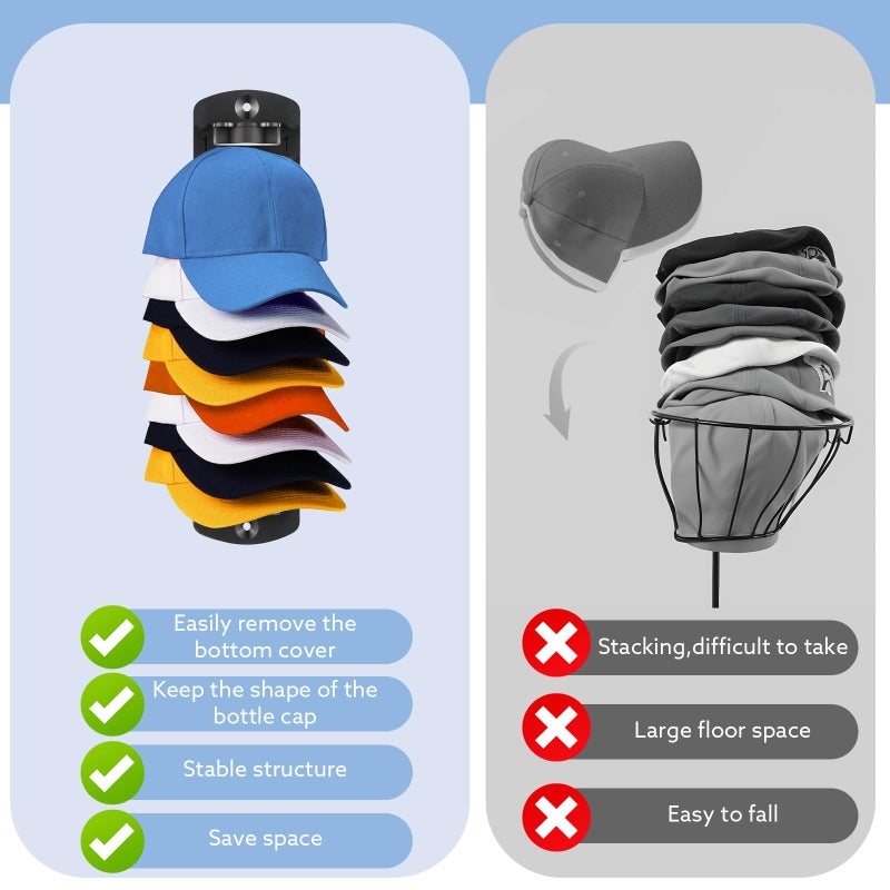 Dntorx Hat Organizer for Baseball Caps, 1 Pack Hat Rack for Wall Strong Adhesive Hat Hanger Hat Hooks Stand Organizer Storage Holder Display for Door Closet Bedroom - Image 3
