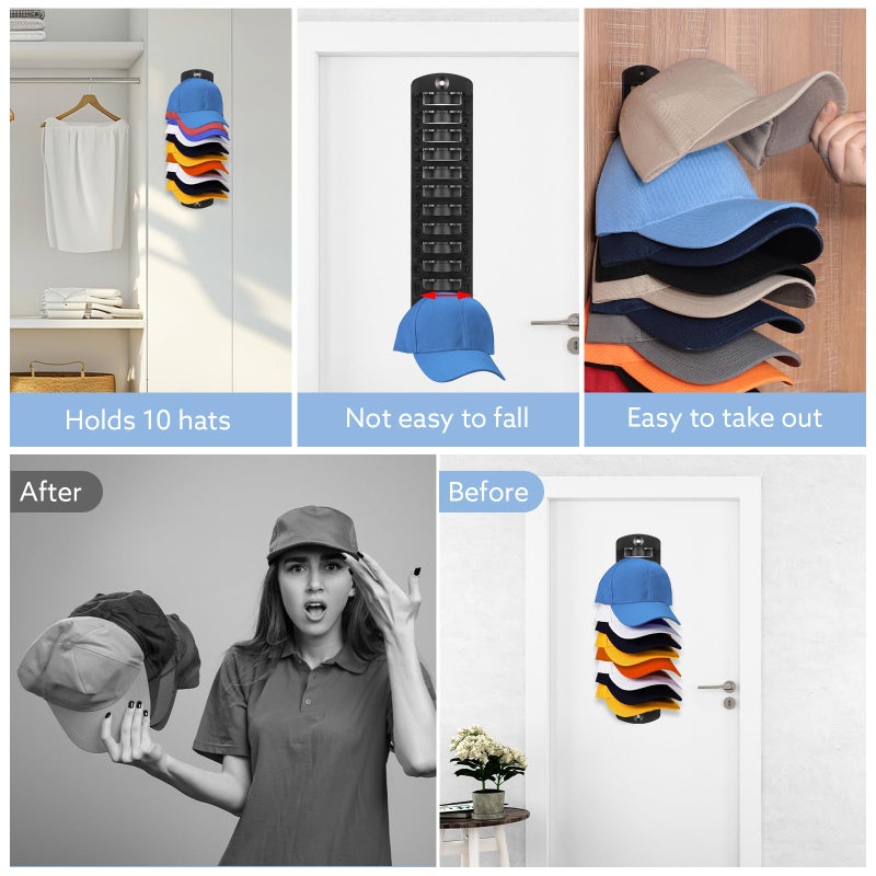 Dntorx Hat Organizer for Baseball Caps, 1 Pack Hat Rack for Wall Strong Adhesive Hat Hanger Hat Hooks Stand Organizer Storage Holder Display for Door Closet Bedroom - Image 4