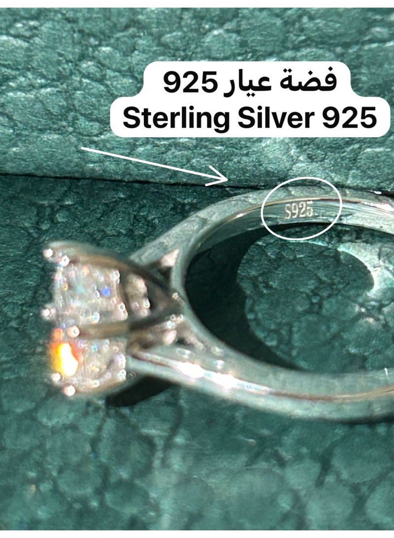 خاتم فضة عيار 925 مرصع بحجر كريم صناعي شبيه ألماس مميز ولامع ويأتي معه شهادة GRA💎 - Image 2