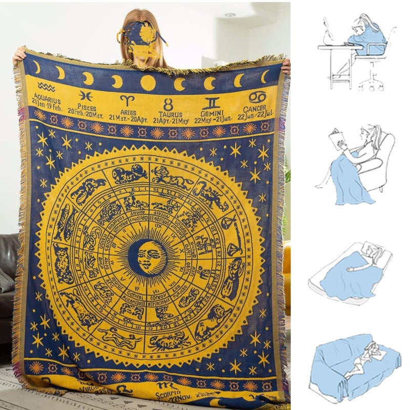 JIABOLANG Boho Throw Blankets Woven Reversible Cotton Bohemian Tapestry Hippie Room Decor Witchy Astrology Zodiac Celestial Constellation Carpet Bed Recliner Chair Couch Sofa Cover Double Sided 50""x70"" - Image 3