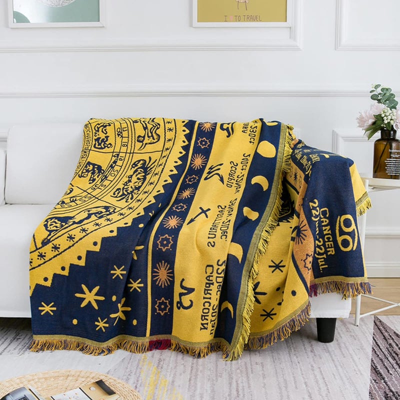 JIABOLANG Boho Throw Blankets Woven Reversible Cotton Bohemian Tapestry Hippie Room Decor Witchy Astrology Zodiac Celestial Constellation Carpet Bed Recliner Chair Couch Sofa Cover Double Sided 50""x70"" - Image 2