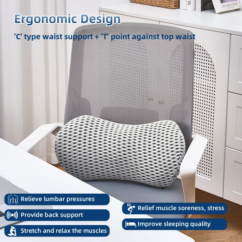 Memory Foam Lumbar Support Pillow for Office Chair, Car Seat, and Travel, Breathable Ergonomic Back Pillow with 4D Mesh Cover - Image 3