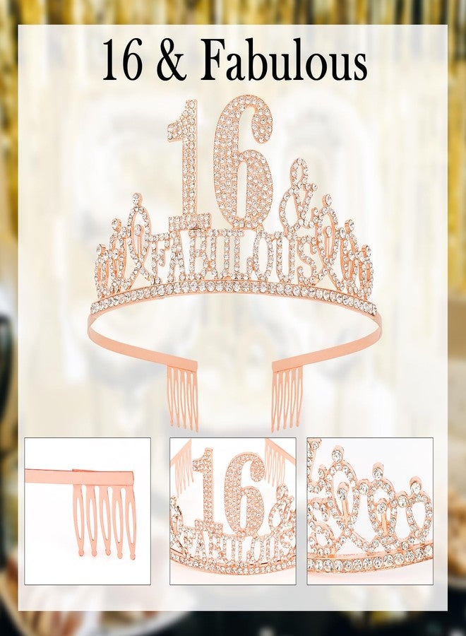 هابدو زينة عيد الميلاد السادس عشر للبنات من هابدو باللون الذهبي الوردي - مجموعة زينة عيد ميلاد الفتاة السادس عشر - تاج ووشاح كهدية - Image 3