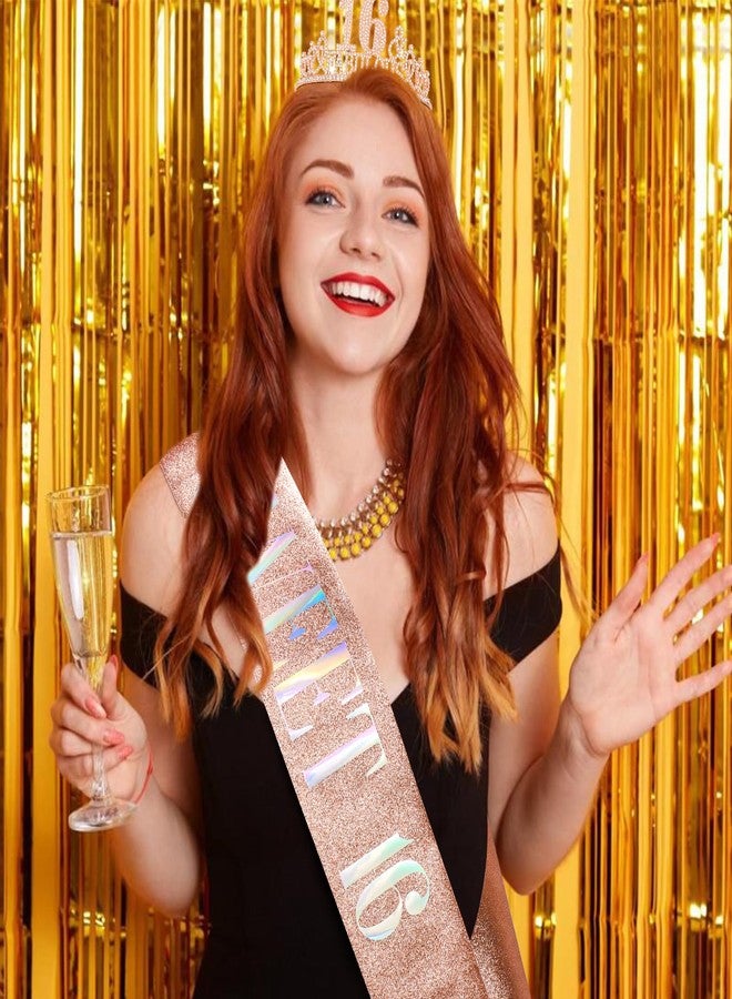 هابدو زينة عيد الميلاد السادس عشر للبنات من هابدو باللون الذهبي الوردي - مجموعة زينة عيد ميلاد الفتاة السادس عشر - تاج ووشاح كهدية - Image 5