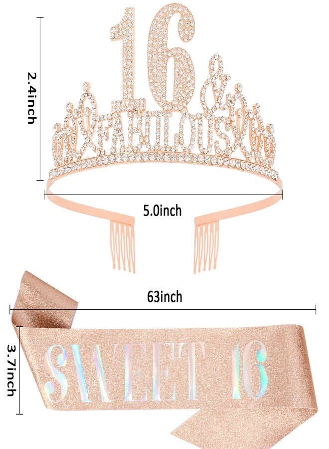 هابدو زينة عيد الميلاد السادس عشر للبنات من هابدو باللون الذهبي الوردي - مجموعة زينة عيد ميلاد الفتاة السادس عشر - تاج ووشاح كهدية - Image 2