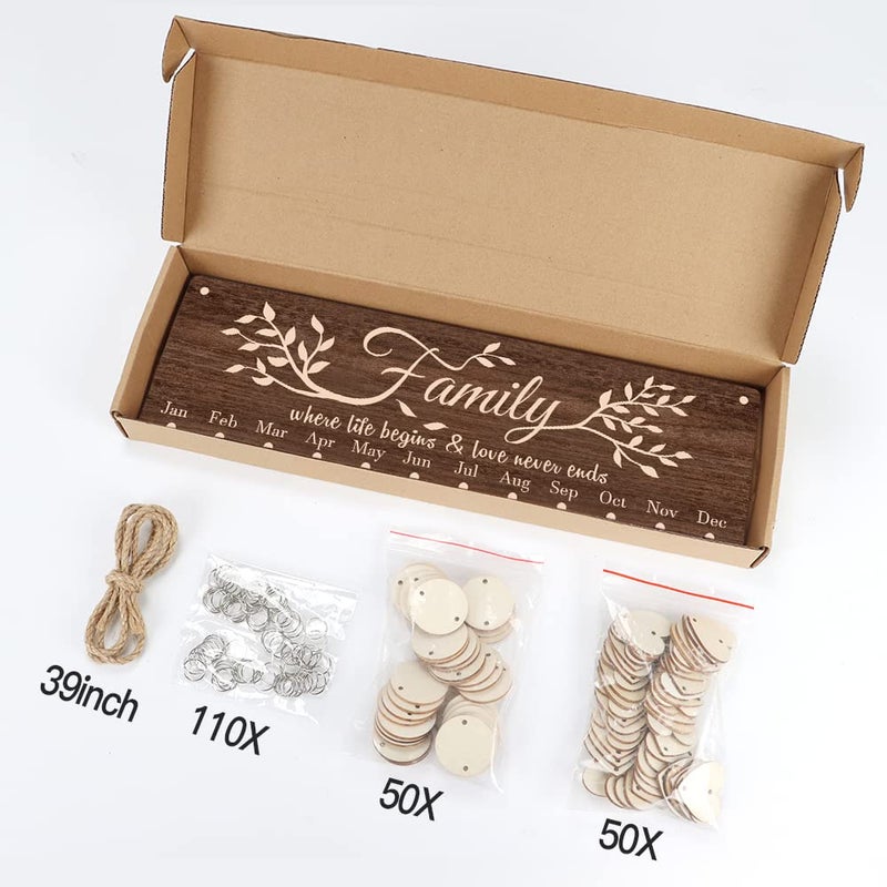 TOARTi Vintage Family Reminder Calendar Board (16''x5''), Rustic Wooden Hanging Birthday Anniversary Reminder with 100pcs Wood Tags, DIY Calendar Plaque Sign Gift for Friend/Mother/Grandma - Image 2