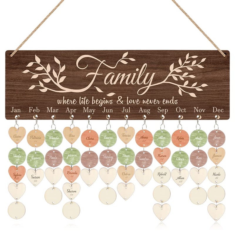 TOARTi Vintage Family Reminder Calendar Board (16''x5''), Rustic Wooden Hanging Birthday Anniversary Reminder with 100pcs Wood Tags, DIY Calendar Plaque Sign Gift for Friend/Mother/Grandma - Image 1