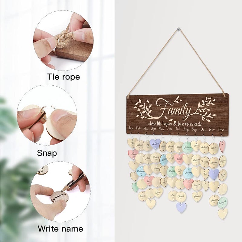 TOARTi Vintage Family Reminder Calendar Board (16''x5''), Rustic Wooden Hanging Birthday Anniversary Reminder with 100pcs Wood Tags, DIY Calendar Plaque Sign Gift for Friend/Mother/Grandma - Image 4