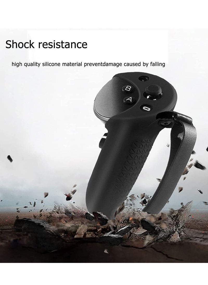 SYOSI - Controller Grips Protector Compatible with Meta Quest Pro Touch Game Controller Protector Cover Precise Hole Position Soft Silicone Grips Accessories with Knuckle Straps  Black - Image 1