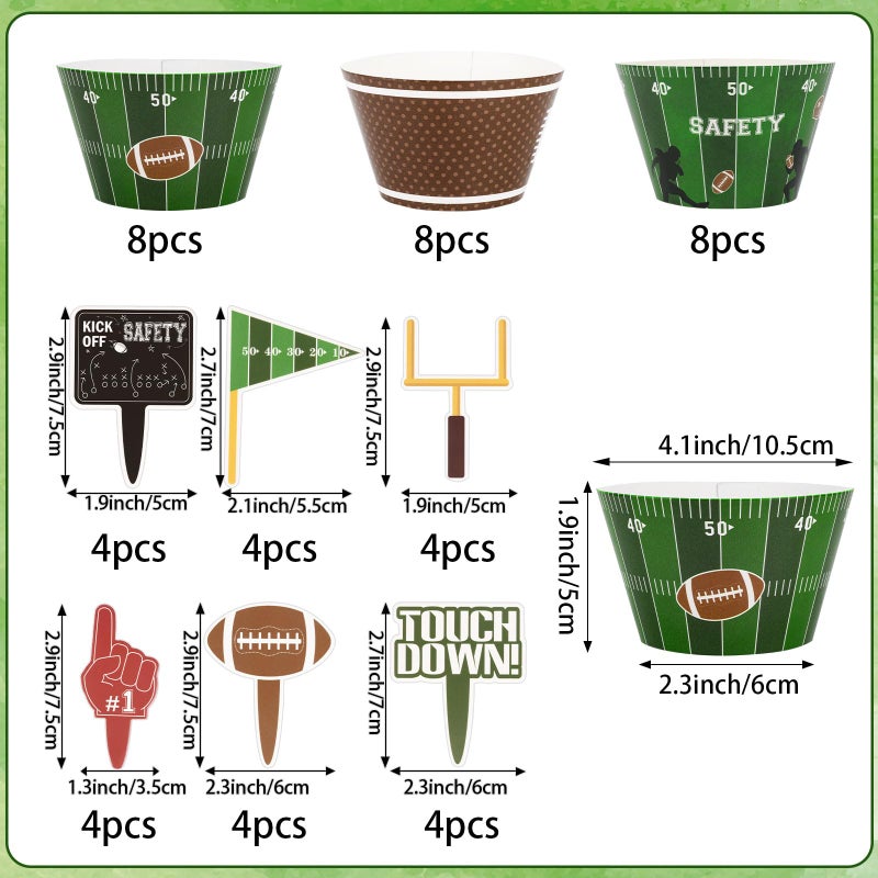Hxezoc 48 Pack Football Cupcake Toppers and Wrappers, Rugby Touchdown Cake Decoration for Football Theme Birthday Party Sports Game Day Party Supplies - Image 2