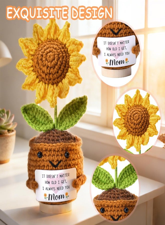 OEAGO Gifts for Mom Mothers Day: from Daughter Son Kids Mini Gifts for Mom Mama Handmade Crochet Cute Small Sunflowe Doll Gift with Base Birthday Present Idea for Mother Knitted Decor 6.69 x 2.75inch - Image 3