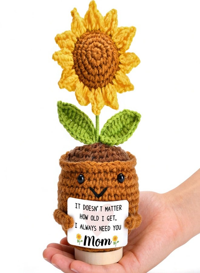 OEAGO Gifts for Mom Mothers Day: from Daughter Son Kids Mini Gifts for Mom Mama Handmade Crochet Cute Small Sunflowe Doll Gift with Base Birthday Present Idea for Mother Knitted Decor 6.69 x 2.75inch - Image 1