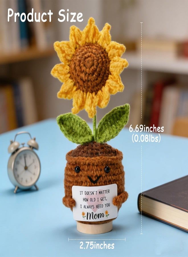 OEAGO Gifts for Mom Mothers Day: from Daughter Son Kids Mini Gifts for Mom Mama Handmade Crochet Cute Small Sunflowe Doll Gift with Base Birthday Present Idea for Mother Knitted Decor 6.69 x 2.75inch - Image 2