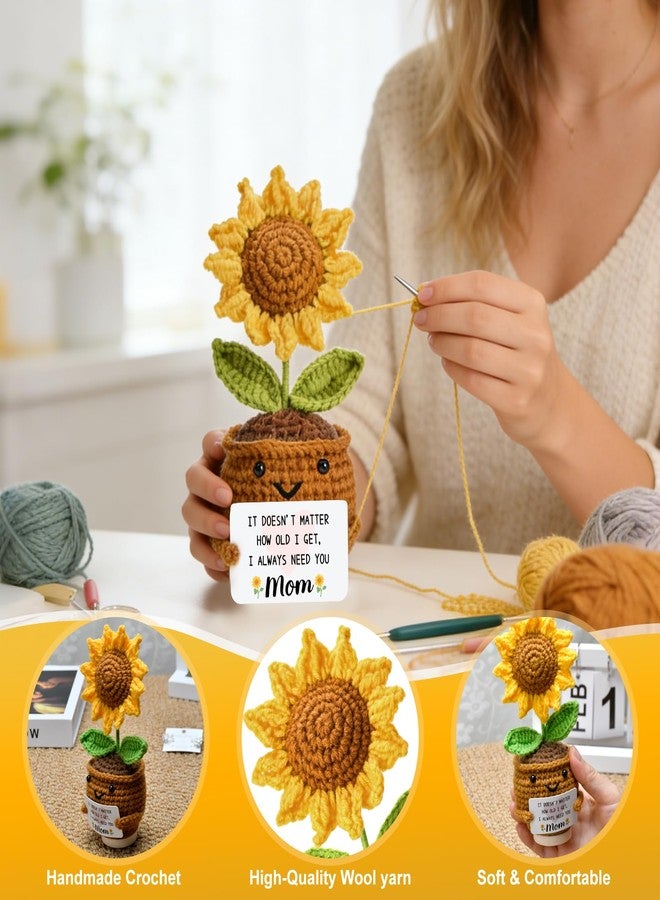 OEAGO Gifts for Mom Mothers Day: from Daughter Son Kids Mini Gifts for Mom Mama Handmade Crochet Cute Small Sunflowe Doll Gift with Base Birthday Present Idea for Mother Knitted Decor 6.69 x 2.75inch - Image 5