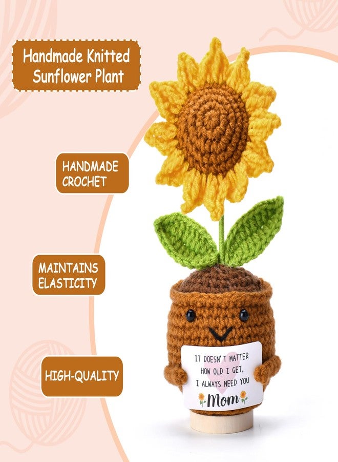 OEAGO Gifts for Mom Mothers Day: from Daughter Son Kids Mini Gifts for Mom Mama Handmade Crochet Cute Small Sunflowe Doll Gift with Base Birthday Present Idea for Mother Knitted Decor 6.69 x 2.75inch - Image 4