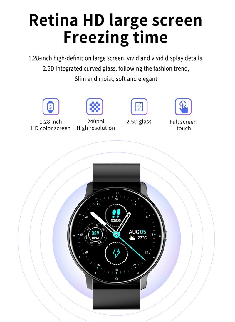 RollsTimi  - Men's Round Bluetooth Smartwatch, 1.28 Inch Full Screen Touch, Answer/Make Calls, Message And Event Reminders, Exercise Sleep Heart Rate Monitoring, Support Multiple Languages, Android 5.0 And IOS 9.0 And Above Universal, RT ZL02 Pro Black - Image 1