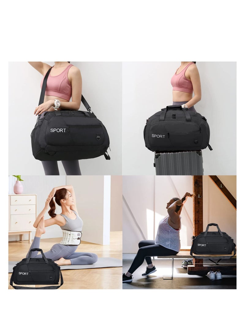 Excefore Sports Duffle Bag, Travel Duffle Bag, Gym Duffel Bagwith Shoe Compartment &Wet Pocket, Foldable Travel Duffel Bags for Men Women, Waterproof Carry on Duffel Bag Backpack(Black)  - Image 2