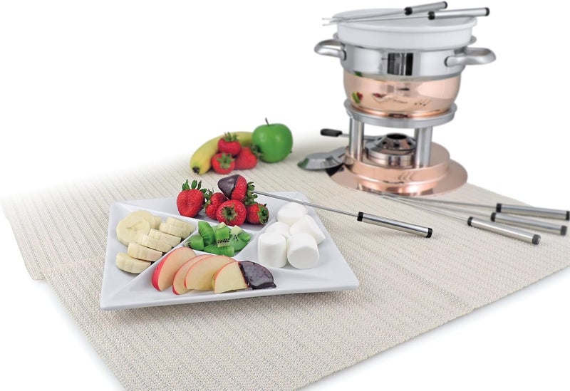 Swissmar Swissmar F77103 RacletteFondue Porcelain Plate Round Porcelain 254 cm x 254 cm Plate for Serving CheeseChocolate FondueRaclette Dishes Gift Set - Image 2