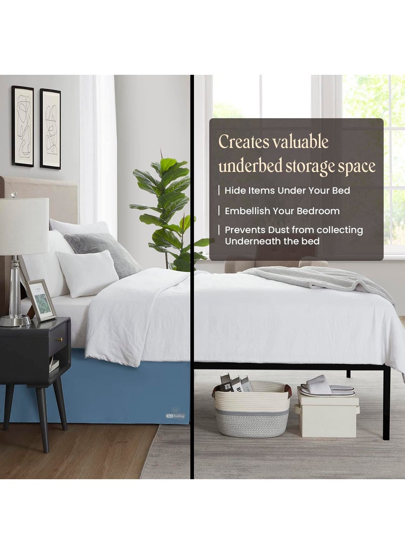 SGI bedding SGI bedding 18 Inch Drop Bed Skirt King Size with Platform to Stay in Place Elegant Pleated Design with Split Corners Wrinkle Resistant Fabric for Modern and Stylish Look - Mediterranean Blue  - Image 3