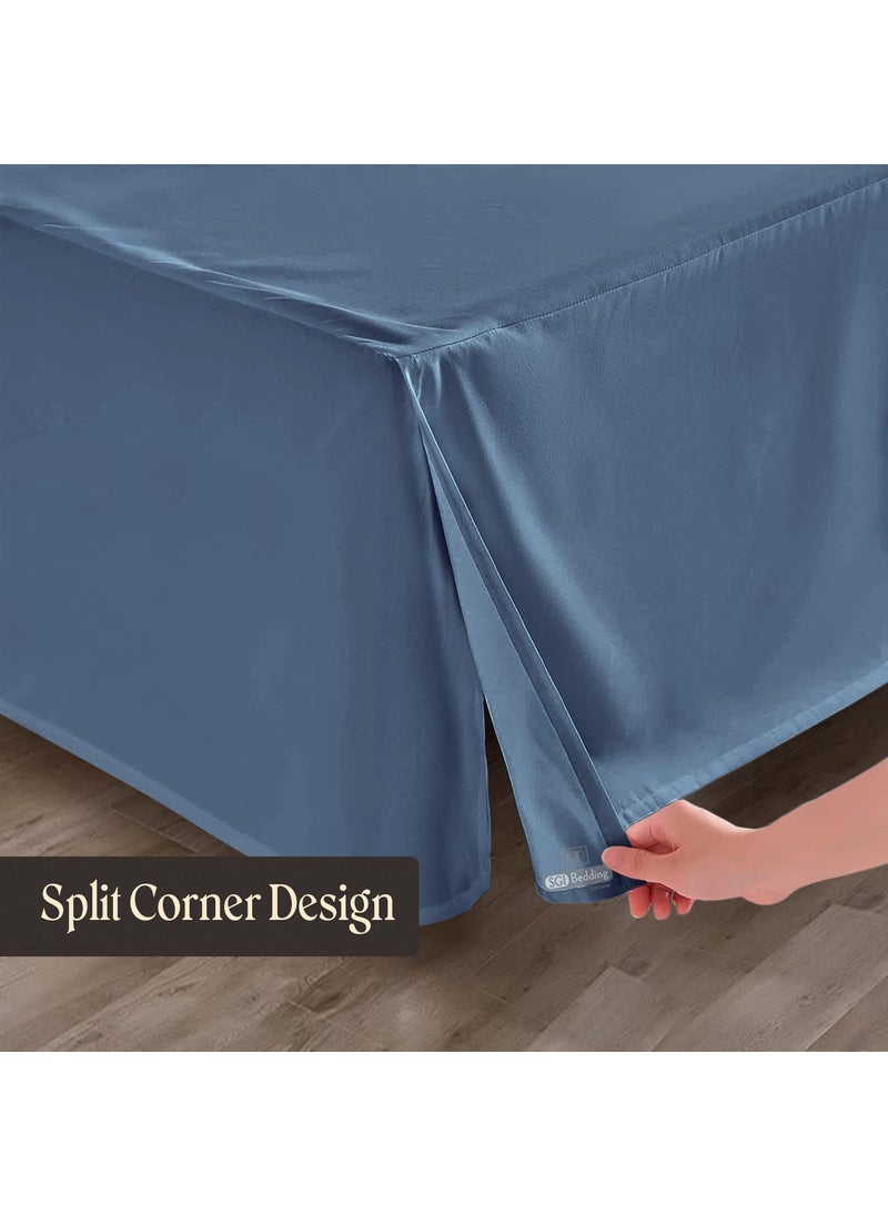 SGI bedding SGI bedding 18 Inch Drop Bed Skirt King Size with Platform to Stay in Place Elegant Pleated Design with Split Corners Wrinkle Resistant Fabric for Modern and Stylish Look - Mediterranean Blue  - Image 5