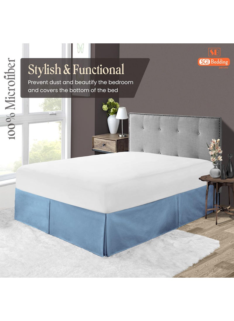 SGI bedding SGI bedding 18 Inch Drop Bed Skirt King Size with Platform to Stay in Place Elegant Pleated Design with Split Corners Wrinkle Resistant Fabric for Modern and Stylish Look - Mediterranean Blue  - Image 2