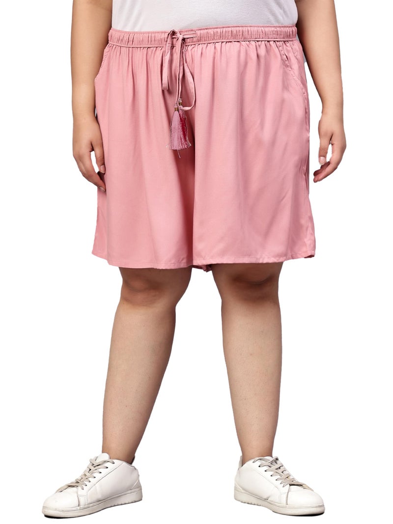 Indietoga Women's Plus Size Divided Skirt Culotte Shorts (P10001522_Pink Solid_4XL) - Image 1