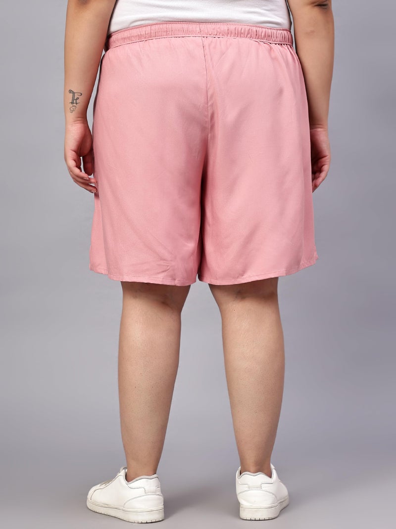Indietoga Women's Plus Size Divided Skirt Culotte Shorts (P10001522_Pink Solid_4XL) - Image 3
