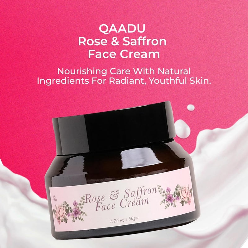 QAADU Saffron  Rose Face Cream  AntiAging Moisturizing Cream for Women  NonGreasy  Lightweight  Glowing Skin  Tan Removal  Natural Ingredients  Face Cream for All Skin Types  50g - Image 2