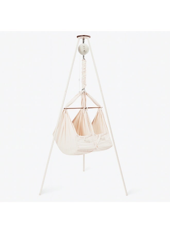 مونبون مجموعة نوم الأطفال الكلاسيكية من مونبون - نظام نوم عضوي، أرجوحة توأم للأطفال | تتضمن محرك بلوتوث وحامل ثلاثي القوائم | تصميم دنماركي لنوم أفضل للطفل (لون طبيعي، حامل ثلاثي القوائم أبيض) - Image 1