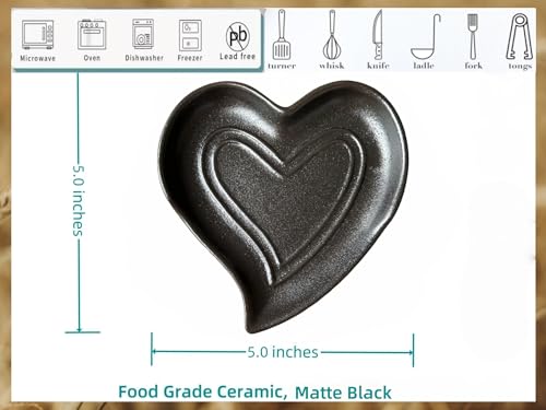 Rhobtyne Ceramic Spoon Rest for Stove Top, Heart Cute Spoon Rest for Kitchen Counter, Cooking Spoon Holder for Kitchen Counter, Utensil Rest Spatula Rest Ladle Holder Tong Rest (Matte Black) - Image 4