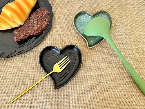 Rhobtyne Ceramic Spoon Rest for Stove Top, Heart Cute Spoon Rest for Kitchen Counter, Cooking Spoon Holder for Kitchen Counter, Utensil Rest Spatula Rest Ladle Holder Tong Rest (Matte Black) - Image 2