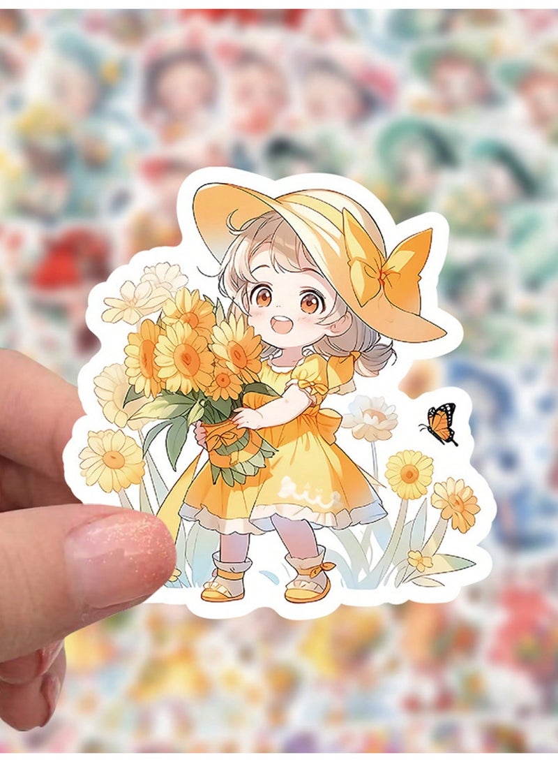 60pcs Cute Cartoon Girl Stickers – Reusable Waterproof Vinyl Decals with Glossy Finish, Pink and Floral Designs for Phone Case, Laptop, Notebook, Water Bottle, Luggage, Scrapbooking, Journaling, Skateboard & DIY Decoration - Image 1