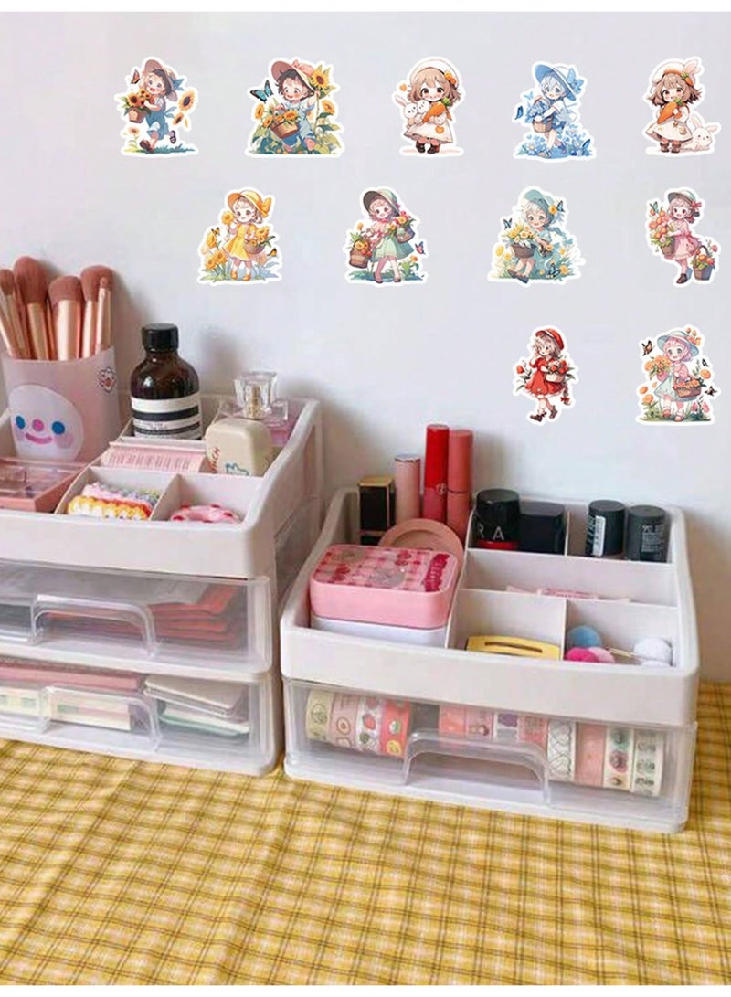 60pcs Cute Cartoon Girl Stickers – Reusable Waterproof Vinyl Decals with Glossy Finish, Pink and Floral Designs for Phone Case, Laptop, Notebook, Water Bottle, Luggage, Scrapbooking, Journaling, Skateboard & DIY Decoration - Image 2