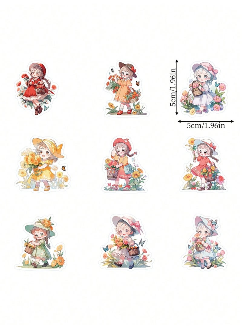 60pcs Cute Cartoon Girl Stickers – Reusable Waterproof Vinyl Decals with Glossy Finish, Pink and Floral Designs for Phone Case, Laptop, Notebook, Water Bottle, Luggage, Scrapbooking, Journaling, Skateboard & DIY Decoration - Image 3