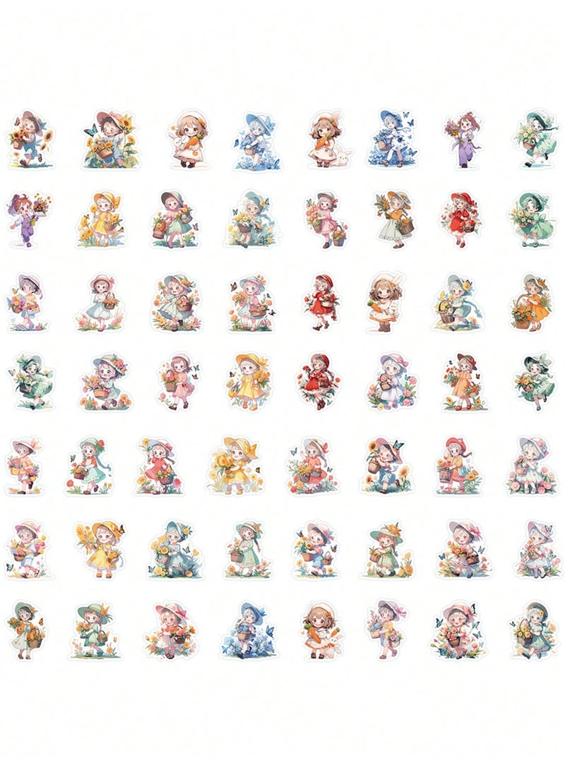 60pcs Cute Cartoon Girl Stickers – Reusable Waterproof Vinyl Decals with Glossy Finish, Pink and Floral Designs for Phone Case, Laptop, Notebook, Water Bottle, Luggage, Scrapbooking, Journaling, Skateboard & DIY Decoration - Image 4