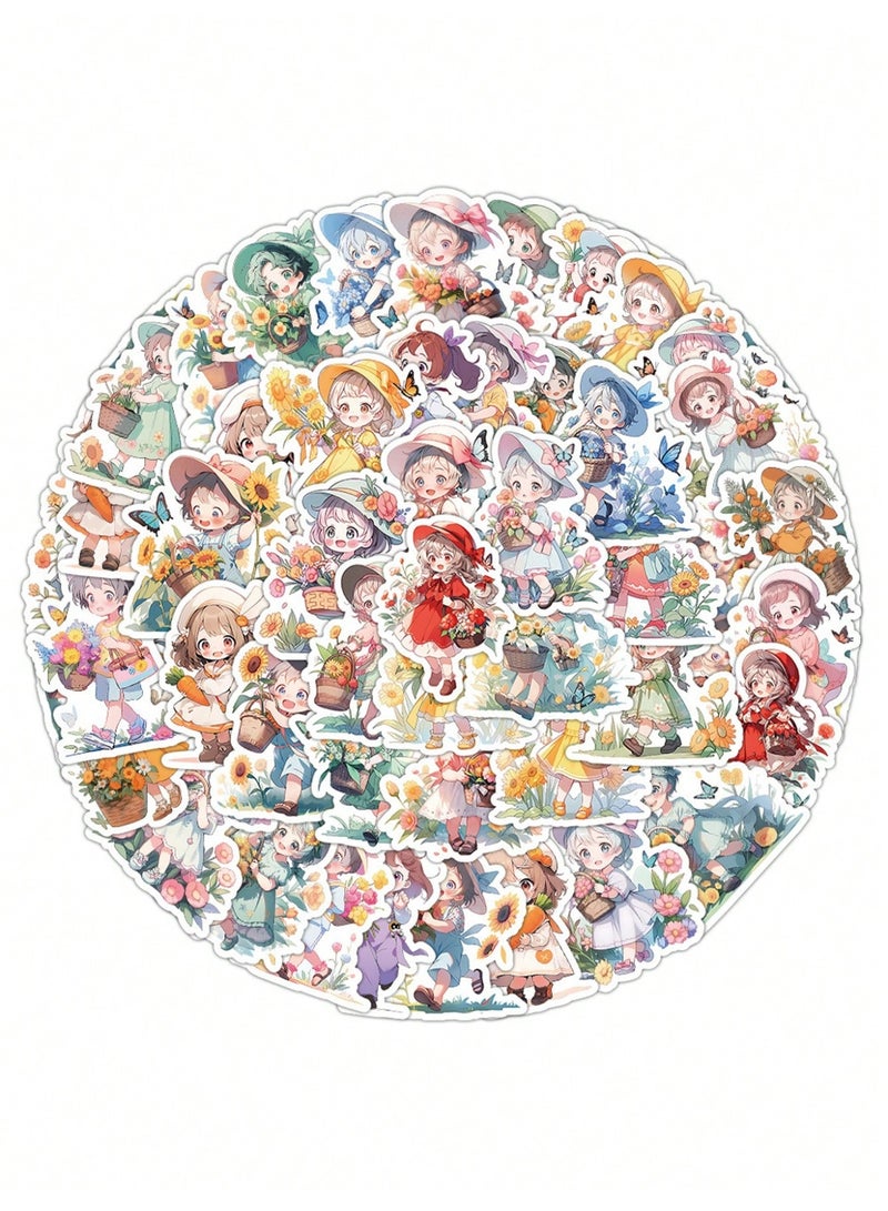 60pcs Cute Cartoon Girl Stickers – Reusable Waterproof Vinyl Decals with Glossy Finish, Pink and Floral Designs for Phone Case, Laptop, Notebook, Water Bottle, Luggage, Scrapbooking, Journaling, Skateboard & DIY Decoration - Image 5