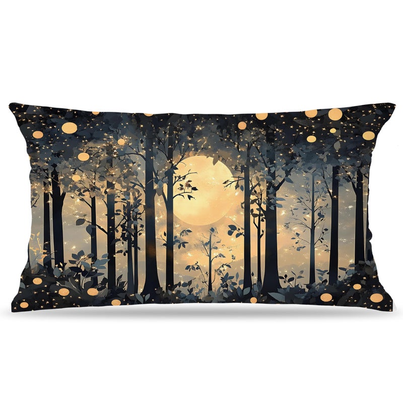 BUJSP Rustic Night Moon William Morris Inspired Forest Gold Pillow Covers 18x18,Vintage Black and Gold Botanical Nature Landscape Decorative Throw Pillow Covers for Home Bedroom Living Room - Image 1