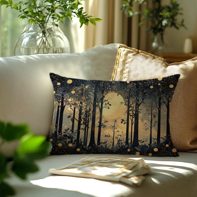 BUJSP Rustic Night Moon William Morris Inspired Forest Gold Pillow Covers 18x18,Vintage Black and Gold Botanical Nature Landscape Decorative Throw Pillow Covers for Home Bedroom Living Room - Image 3
